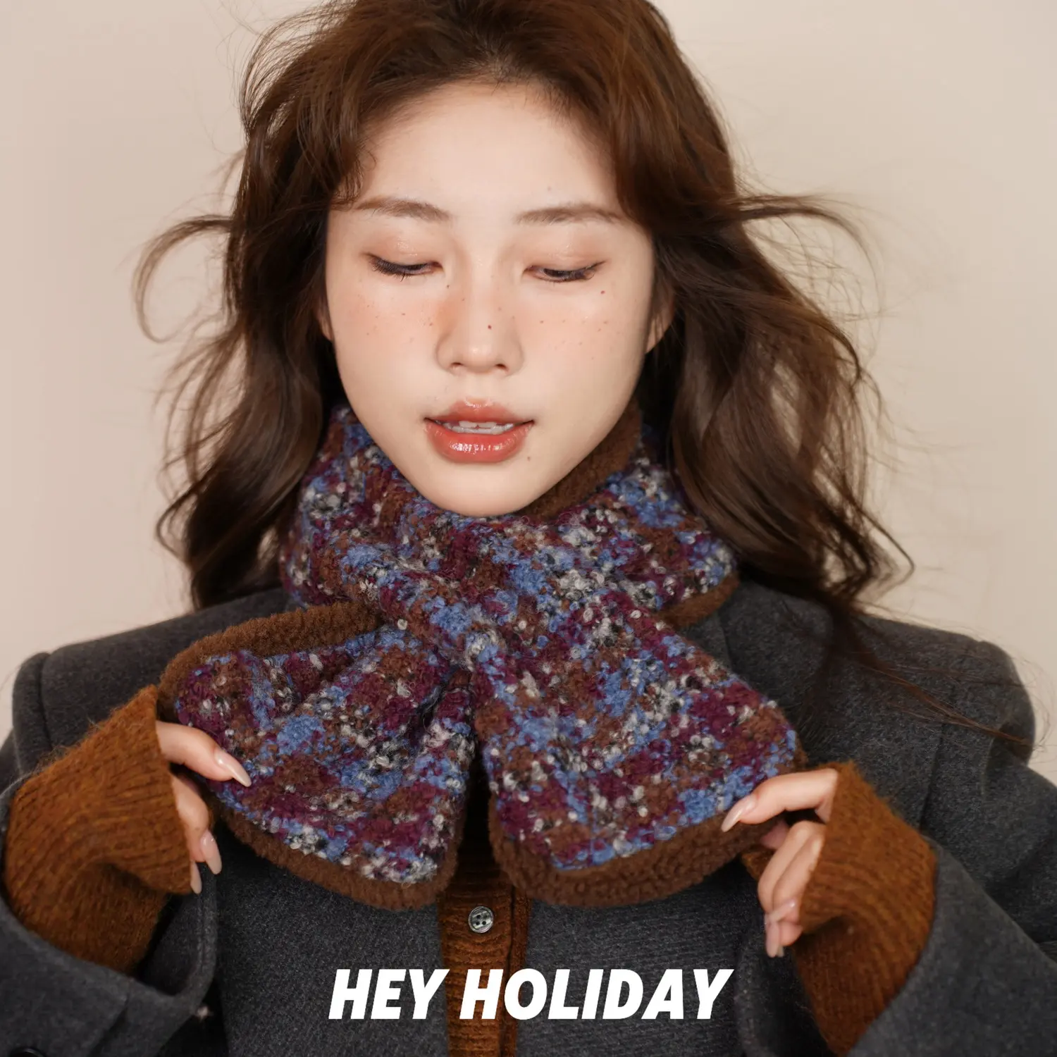 hey holiday秋冬围脖少女气质围巾时尚简约百搭保暖韩版短款复古