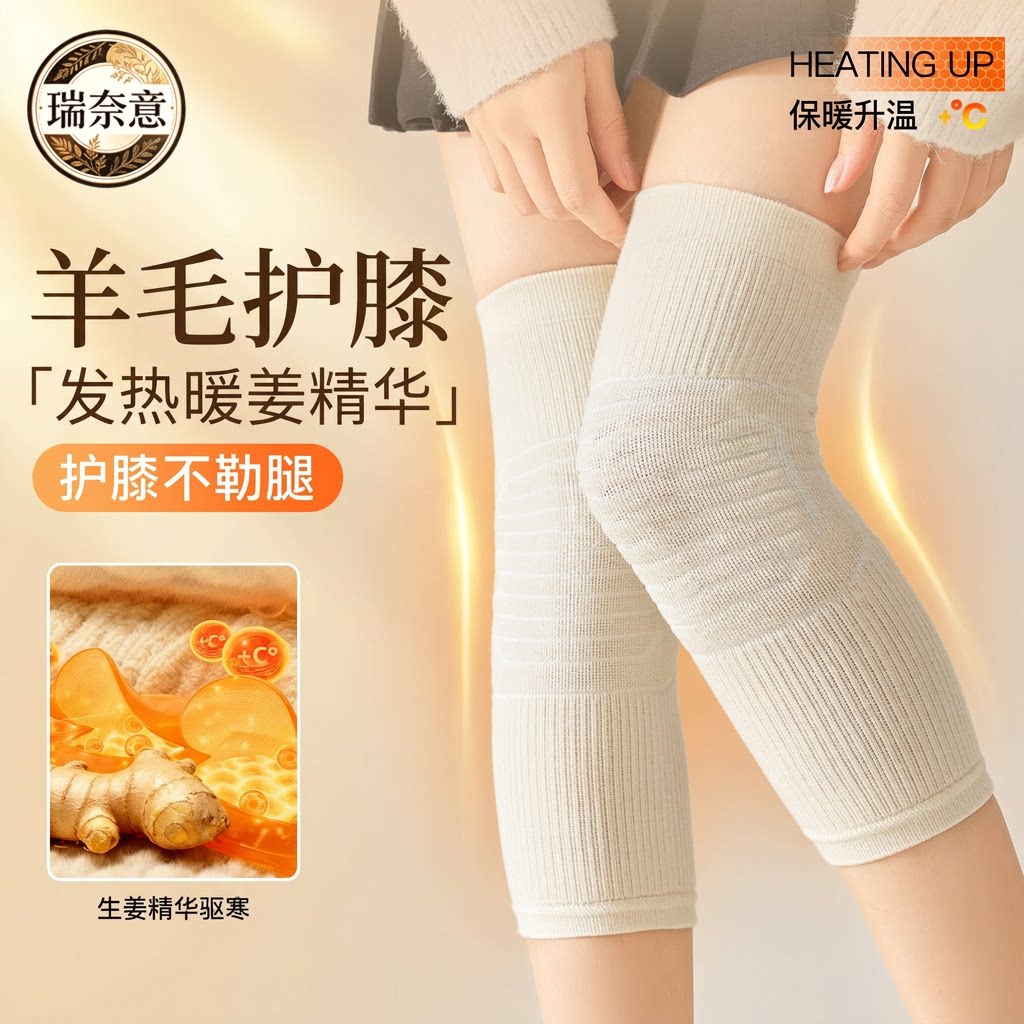 生姜羊毛长筒护膝袜套女秋冬款加厚过膝袜防寒保暖老寒腿护腿长袜