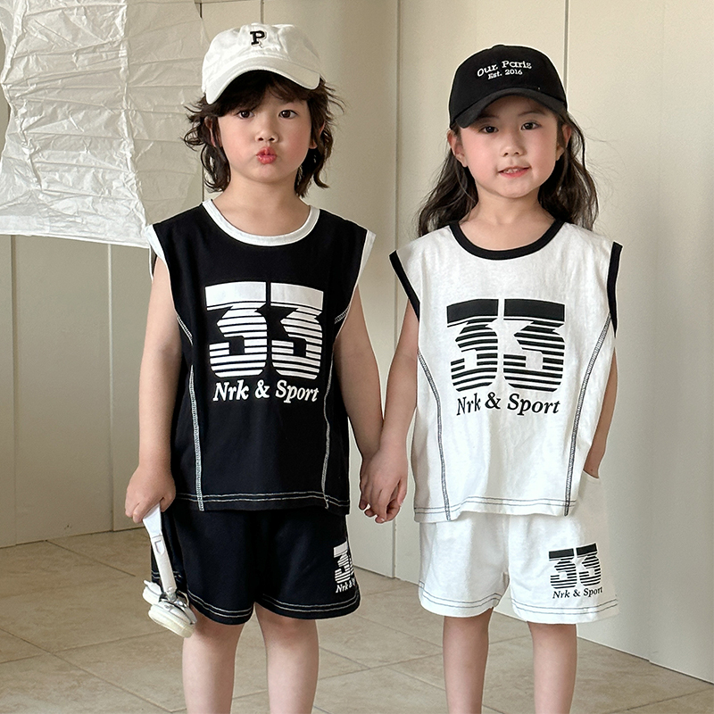 儿童夏季运动套装女童纯棉宽松2025新款男童休闲背心短裤宝宝衣服