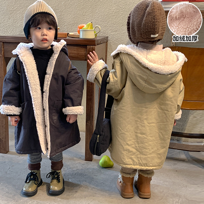 儿童棉服中长款加绒加厚男童棉衣2025新款女童装冬季宝宝风衣外套