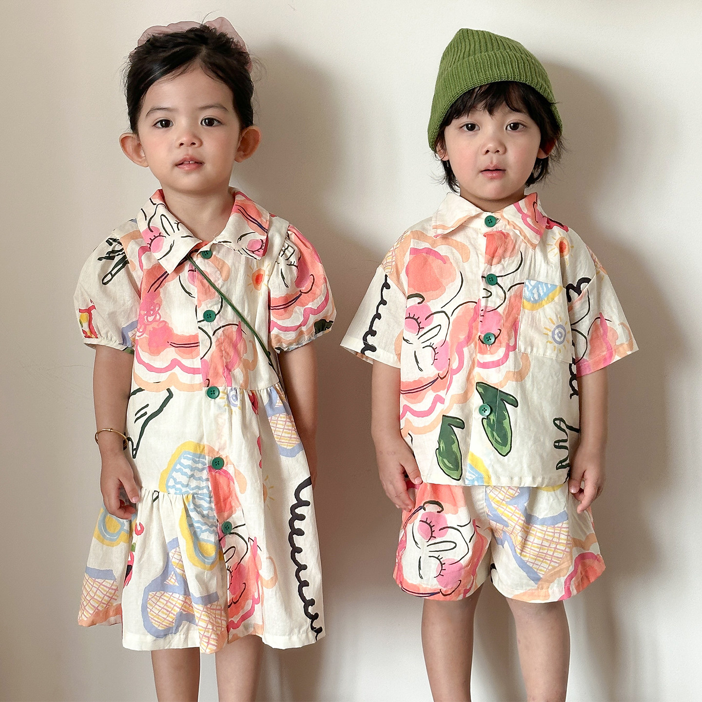 兄妹夏装儿童夏季花衬衫套装男童度假2026新款宝宝洋气女童连衣裙