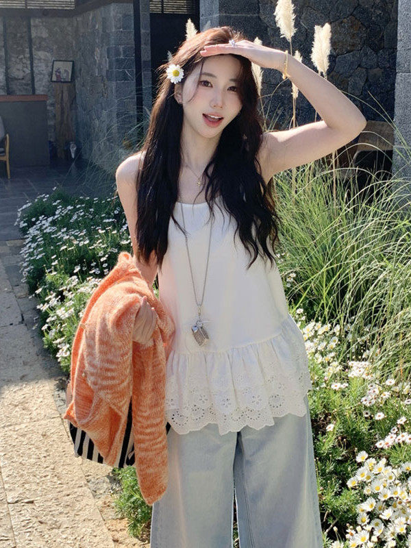 2026秋冬新款中长款吊带背心女夏外穿芭蕾风蕾丝花边下摆屁帘裙摆