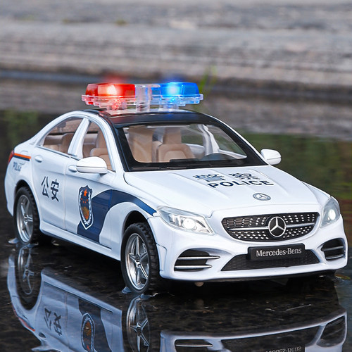 大奔警车模型合金回力玩具车男孩