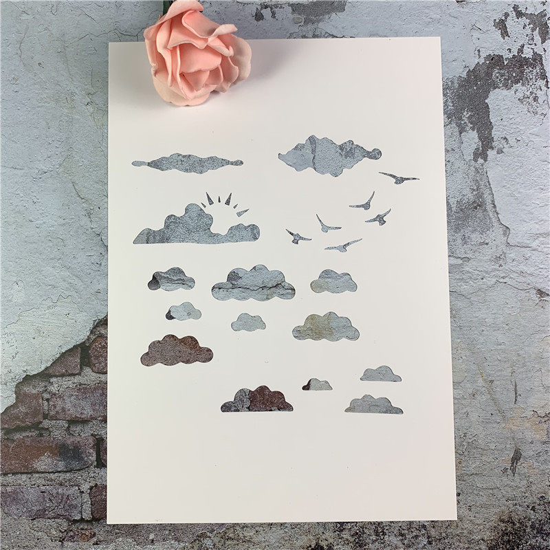 白云海鸥 风景黑板漆手绘diy镂空模板街头喷漆卡通遮蔽板涂色工具