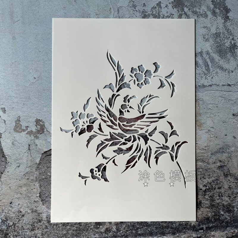 花枝小鸟e 吉祥花鸟儿画画镂印镂空模板涂鸦DIY街头喷漆拓印墙绘