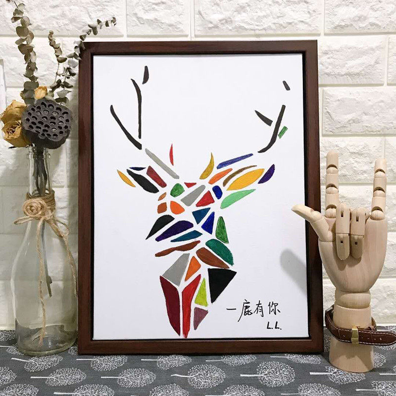 几何鹿 黑板漆手绘diy镂空模板街头喷漆卡通图案遮蔽板涂色工具