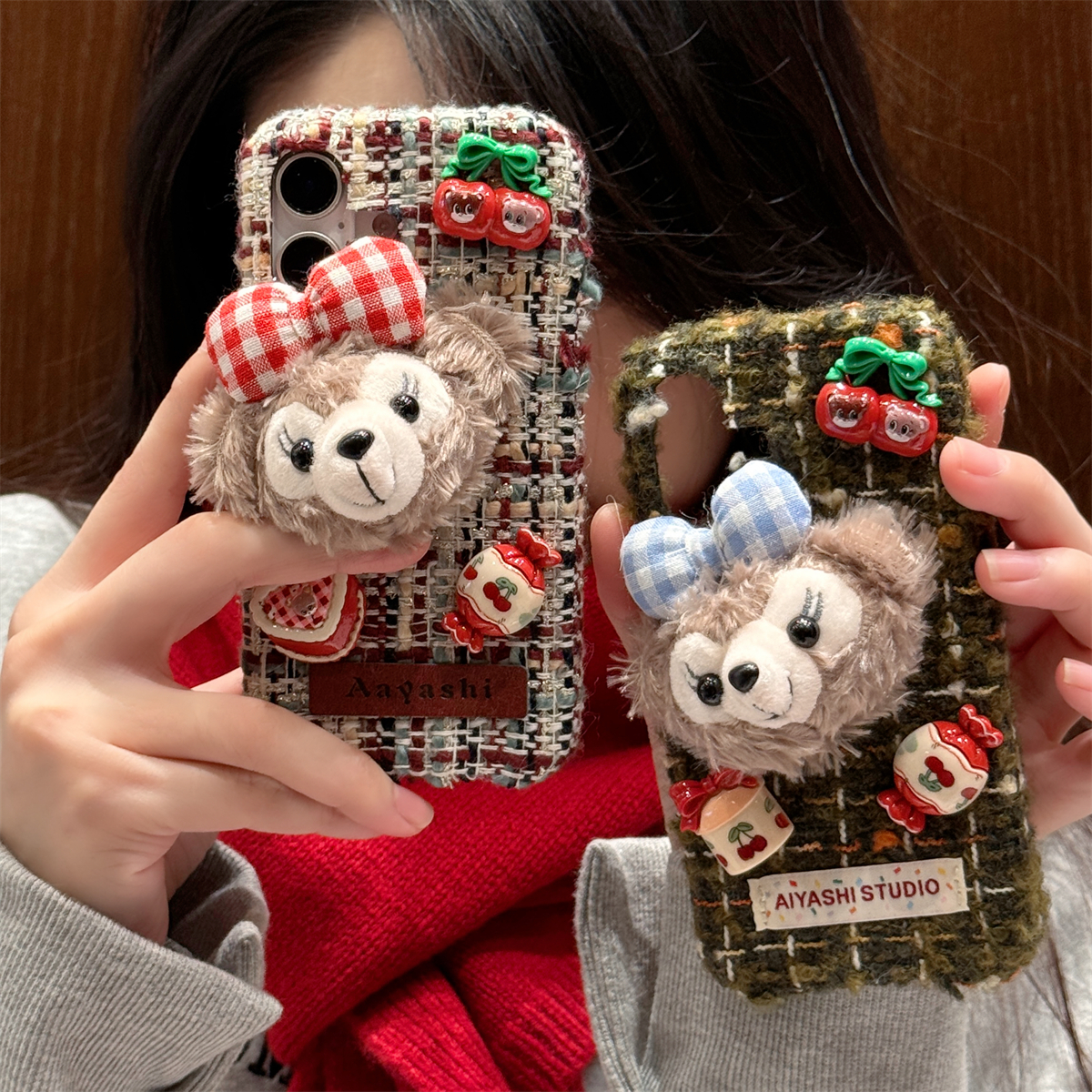 宏界 创意编织绒布可爱立体雪莉玫适用苹果17ProMax手机壳iphone15新款16pro秋冬13女款14pro防摔17Pro保护套