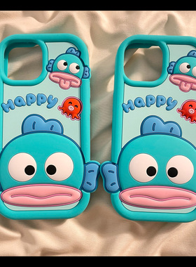 宏界 绿色卡通丑鱼汉顿适用苹果14手机壳iphone15pro新款13pro日韩16promax趣味12/11女款14pro硅胶防摔软壳