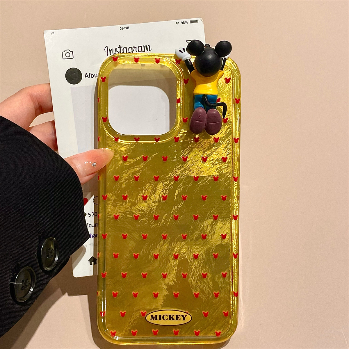 宏界 动漫可爱立体趴趴米奇公仔适用苹果16promax手机壳iphone15pro新款13pro硅胶16pro女款14pro防摔保护套