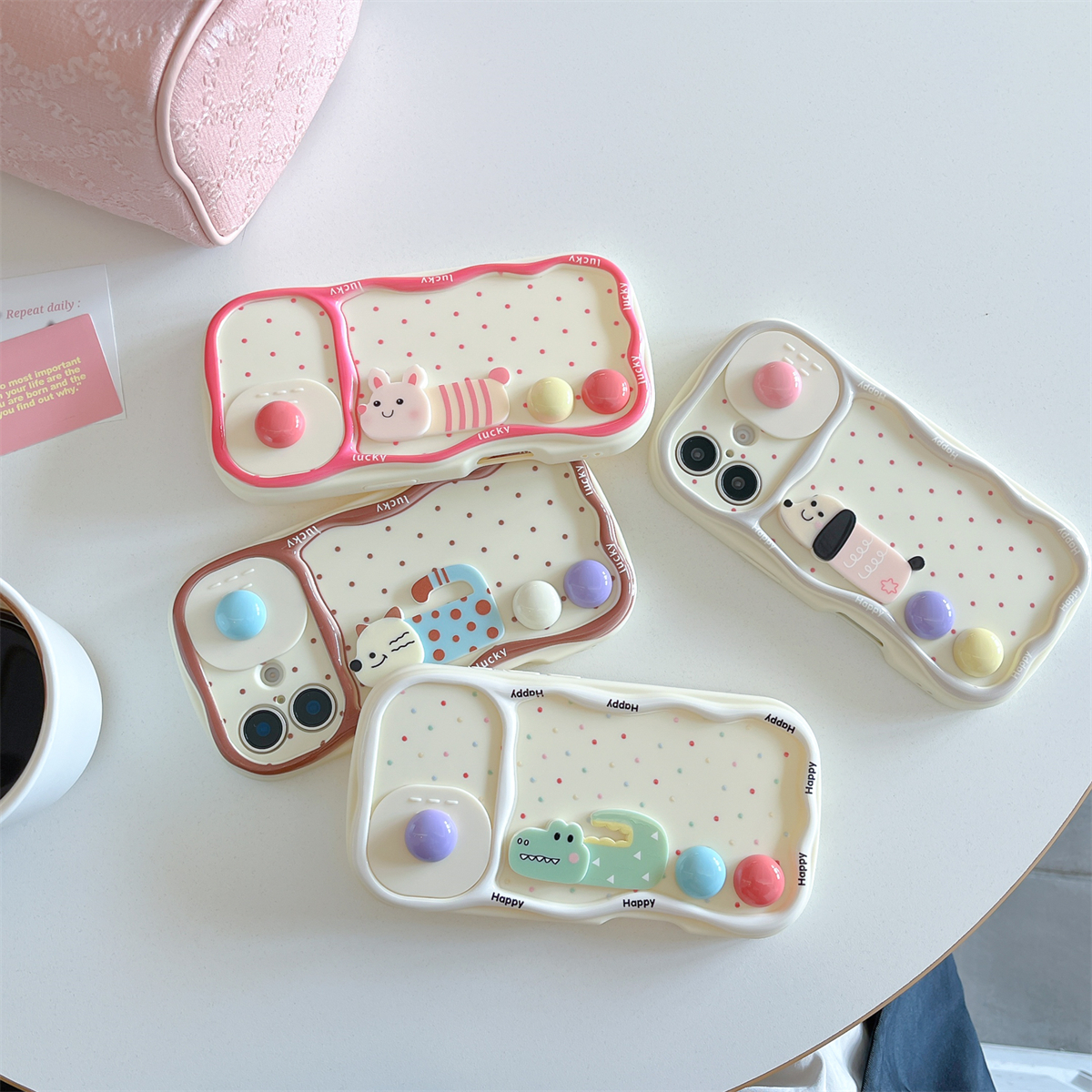 宏界 可爱立体波点恐龙小动物推拉窗适用苹果17ProMax手机壳iphone15新款16pro硅胶13女款14pro防摔12保护套