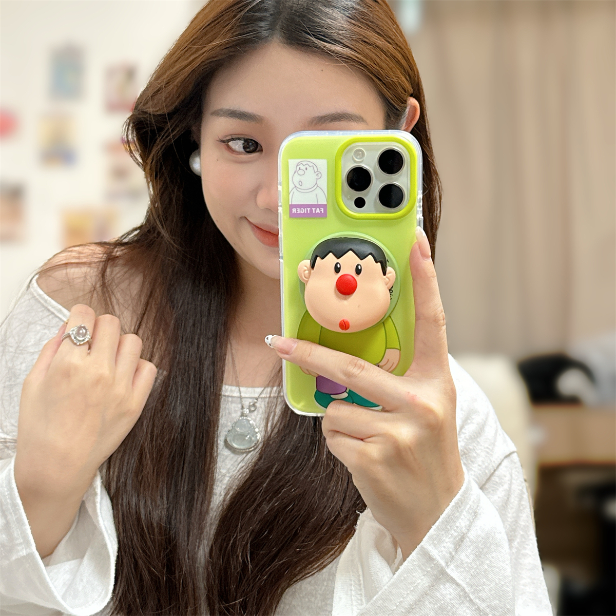 宏界 呆萌可爱绿衣胖虎立体磁吸支架适用苹果16promax手机壳iphone15pro新款13硅胶16pro女款14pro防摔保护套