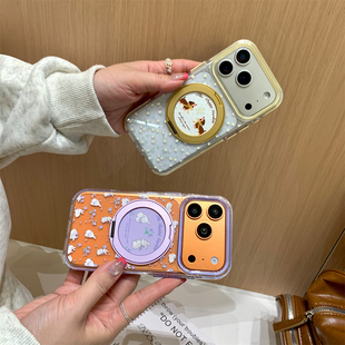 宏界 温柔ins风紫色碎花腊肠狗360旋转支架适用苹果17ProMax手机壳iphone15新款16pro硅胶14pro防摔13保护套