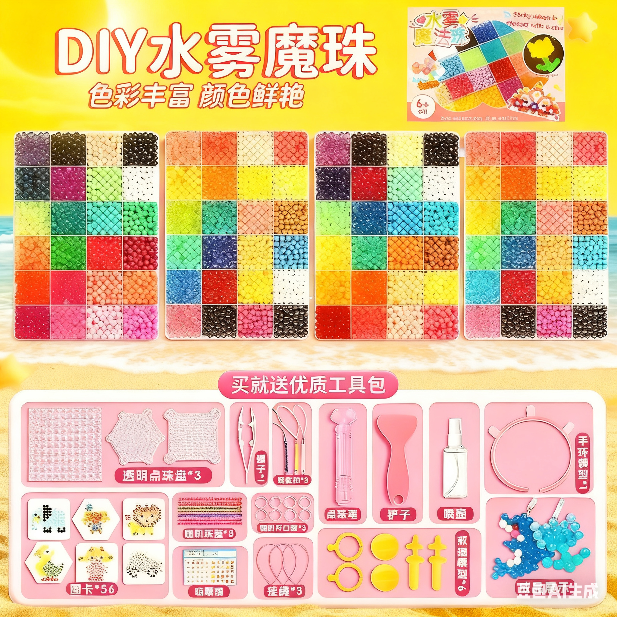 神奇魔法珠拼豆女孩儿童粘贴水雾魔法珠贴画diy制作益智手工玩具6