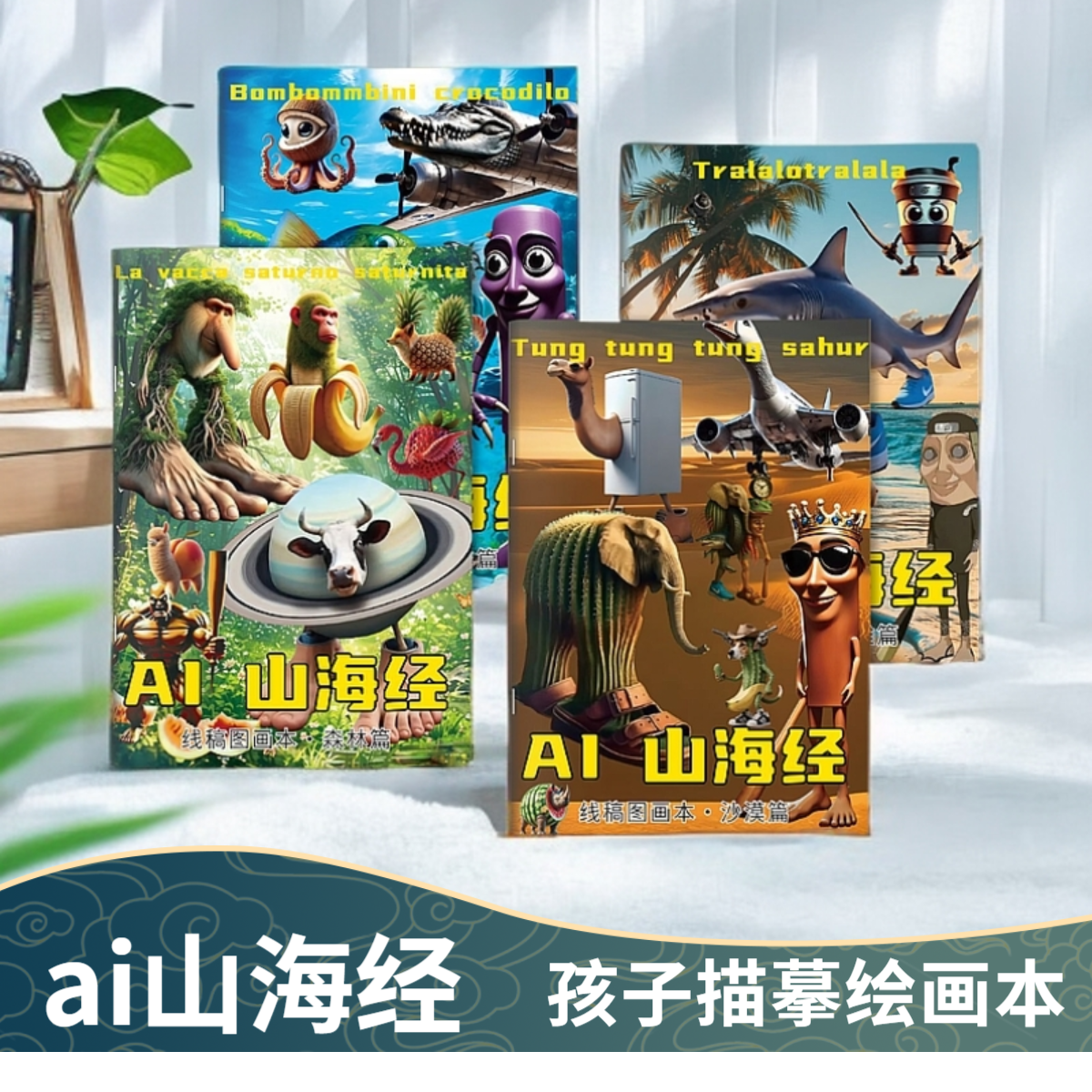 AI外国山海经描摹本涂色本儿童涂鸦填色绘男孩入门控笔训练画画本