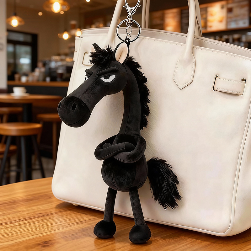 2026马年吉祥物高冷黑马挂件玩偶娃娃毛绒公仔玩具抽象小玩意小马