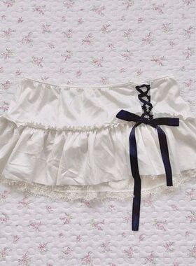 Aesthetic Satin Cute Skirt Punk Lace Harajuku White Y2K Bott