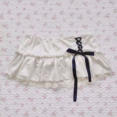 Aesthetic Satin Cute Skirt Punk Lace Harajuku White Y2K Bott