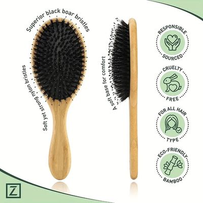 Natural Boar Bristle Hair Brush Bamboo Handle Hair Comb Anti