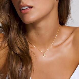 26 English letters necklace golden collarbone chain 字母项链
