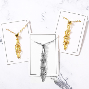 天然水晶原石金属网兜竹节项链编织吊坠 调节链子吊坠网兜囚笼绳