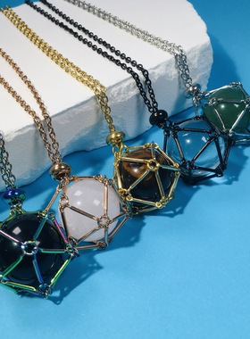 欧美流行立体设计多色可选天然水晶球网兜色子筛子骰子网兜项链