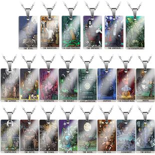 万圣节恐怖系列韦特大阿尔卡纳首饰塔罗牌彩色印刷不锈钢吊坠项链