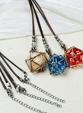 新款咖色腊绳骰子筛子网兜项链