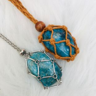 亚马逊外贸现货天然水晶原石可调节手工编织网兜项链吊坠