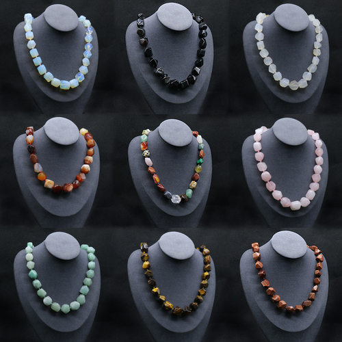 Natural stone necklace水晶玛瑙七彩石头不规则项链随形打结项链