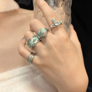 欧美ins不规则西太后土星叠戴开口戒指女时尚高级感珐琅食指戒潮