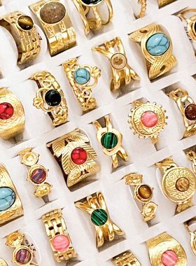 欧美新款复古戒指法式天然石戒指