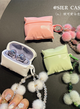 创意枕头耳机保护壳7i适用于华为freeclip2硅胶壳苹果airpodspro3代倍思M3S绿色软壳freeclip保护套纯色软壳