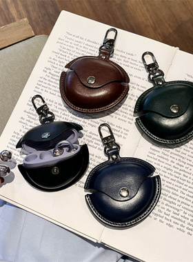 简约皮质塞纳S6S保护套适用于弱水时砂i5耳机保护壳防摔全包漫步者Zero Air商务皮套蓝色带锁扣华为freeclip