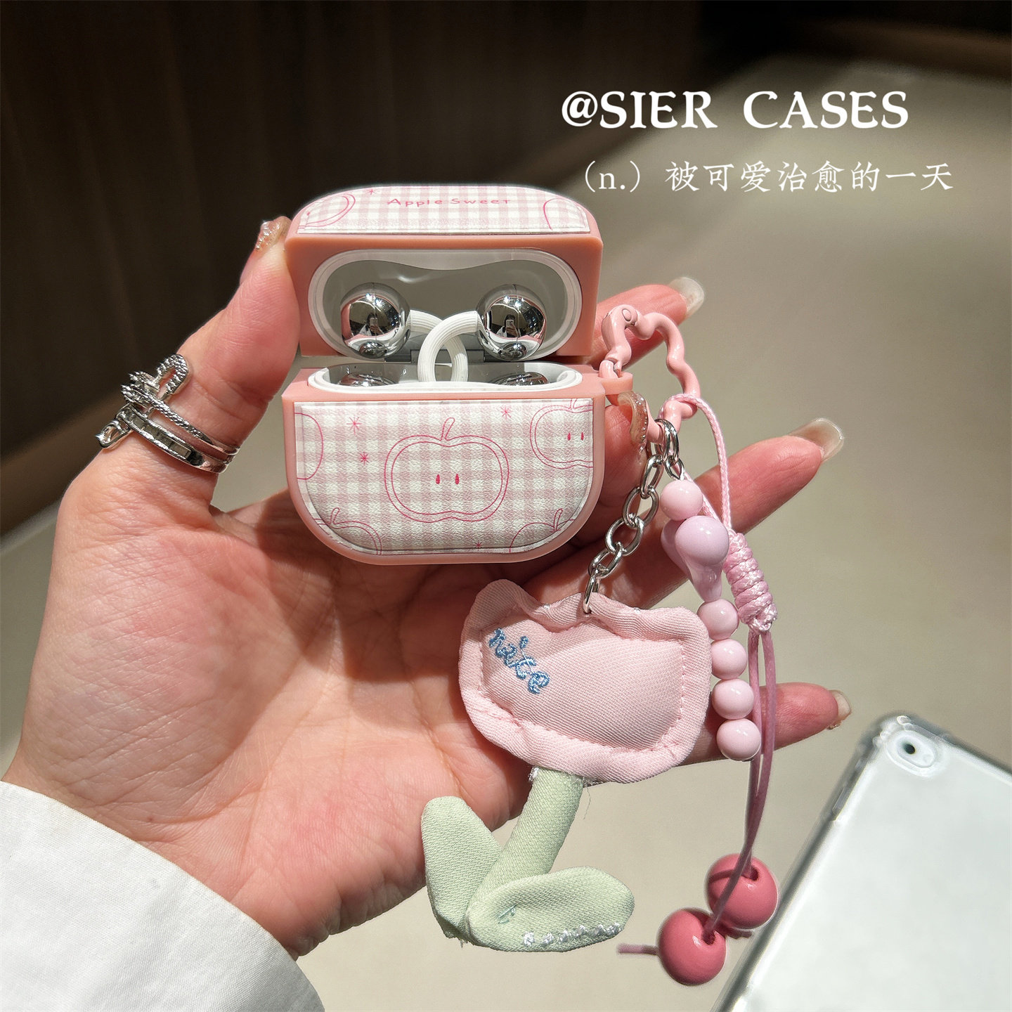 粉色皮质防摔耳机保护壳图片