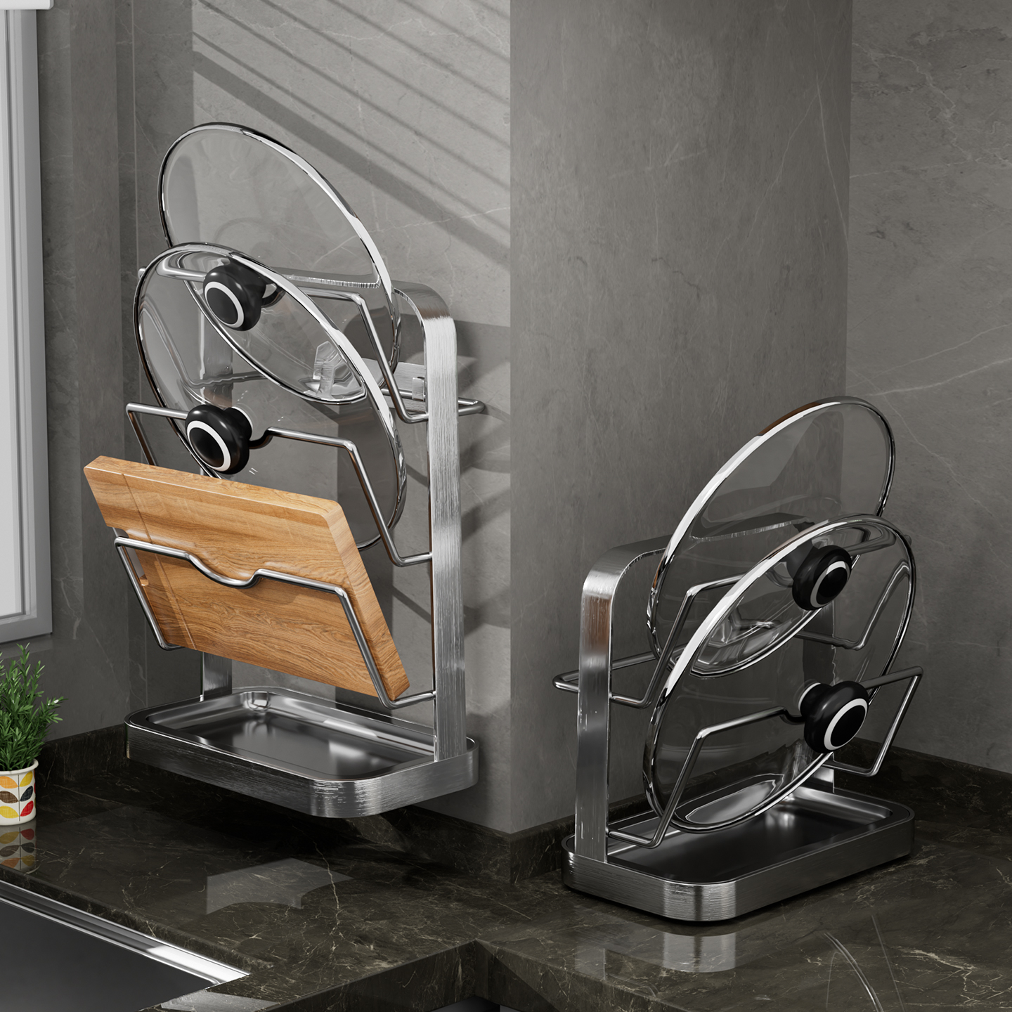 锅盖架壁挂式304不锈钢厨房置物架家用收纳架菜板架多层砧板架子