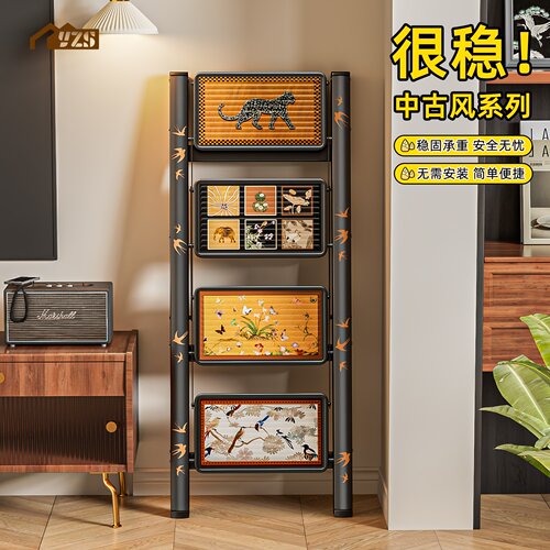 中古风梯子家用折叠复古小梯子梯凳便携人字梯室内加厚梯子置物架
