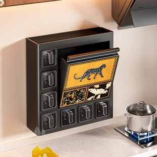 新款厨房窄款调料架台面壁挂两用翻盖式多层防尘收纳调味料置物架