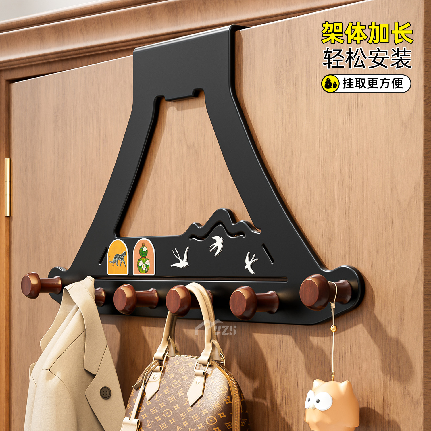 新中古风门后挂钩挂衣架卧室门上衣柜侧边免打孔门背式收纳置物架