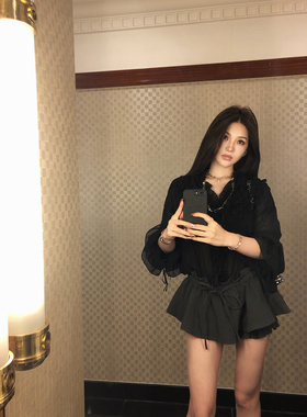 PickRui睿哥 荷叶边花苞裙裤女新款气质显瘦短裤春夏高腰休闲裤