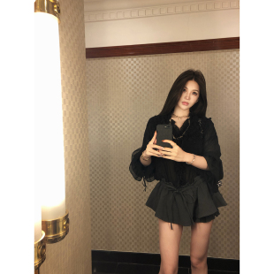 春夏高腰休闲裤 PickRui睿哥 气质显瘦短裤 女新款 荷叶边花苞裙裤