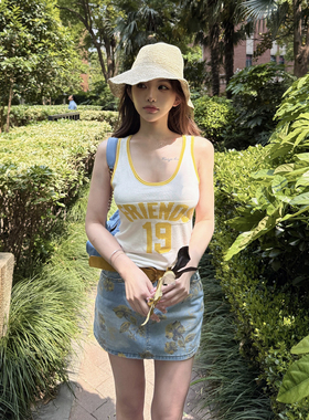 PickRui 睿哥 故事的小黄花 黄色小花牛仔短裙h腰带女夏季新款