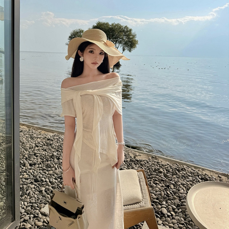 PickRui 睿哥 美院姐姐 披肩套装三件套黑白女2025夏季薄款连衣裙
