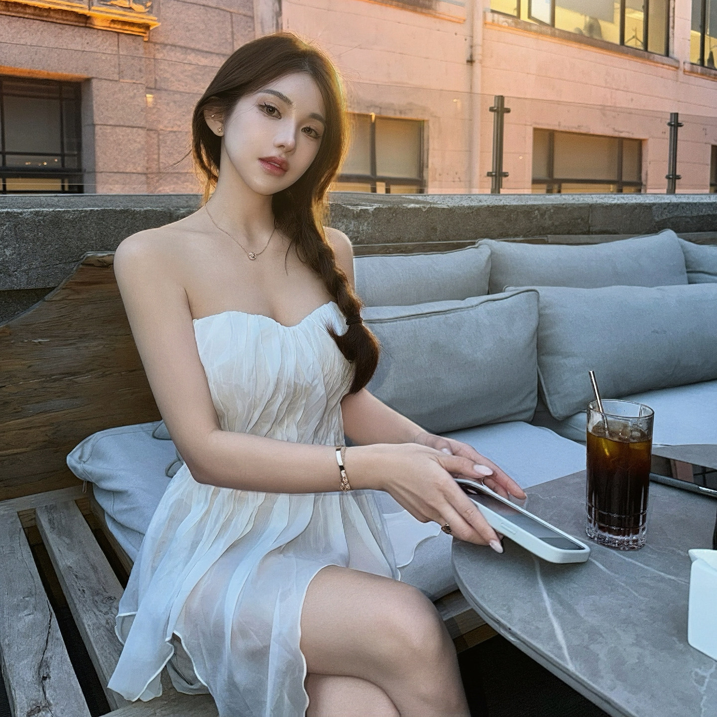 PickRui睿哥 人鱼之吻手工褶皱流光纱抹胸上衣女夏新款设计感背心