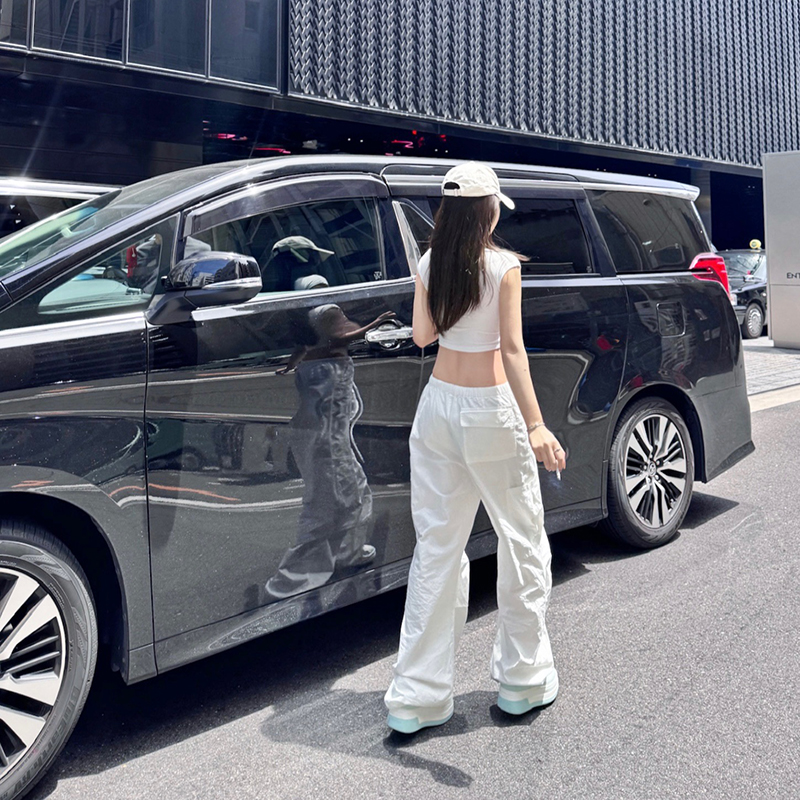 PickRui睿哥 洛杉矶美眉帅过男仔纯白工装裤子女夏季休闲宽松长裤