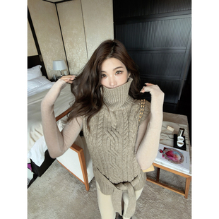 PickRui 睿哥 南韩美人 秋冬新款气质毛针织衫女高领上衣麻花毛衣