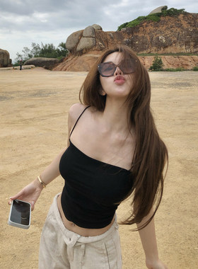 PickRui睿哥 夏季新款褶皱吊带背心女带胸垫美背无袖修身上衣基础