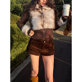 全棉直筒休闲裤 PickRui 复古灯芯绒短裤 女秋冬新款 睿哥 枫叶拿铁