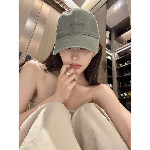 PickRui睿哥 夏季新款水洗灰绿棒球帽女帽宽帽檐显脸小鸭舌帽防晒