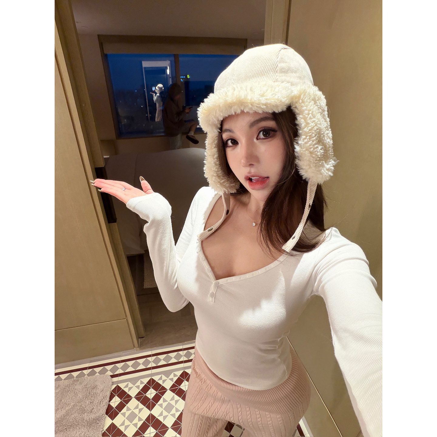 PickRui 睿哥 sk1ms版纽扣磨毛打底衫女冬季新款内搭长袖上衣T恤