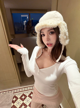 PickRui 睿哥 sk1ms版纽扣磨毛打底衫女冬季新款内搭长袖上衣T恤